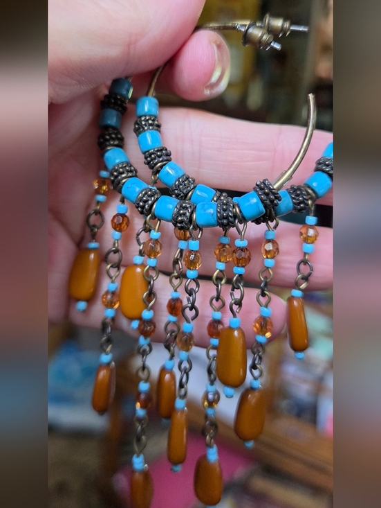 Kharma Collection by Avelon Jewelry - Boho Turquoise & Amber Vintage Beaded Hoop Earrings